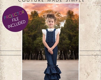 Ripley’s Ruffled Overalls Sizes 2T to 14 Kids PDF Pattern | Boutique Style | A0 and Projector File | Woven | Ruffles | Toddlers