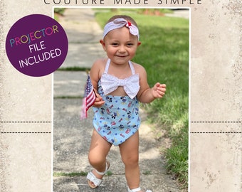 Orchid's Bow Romper Sizes NB to 4T Kids PDF Pattern | Boutique Style | A0 and Projector File | Babies | Overalls | Jumper