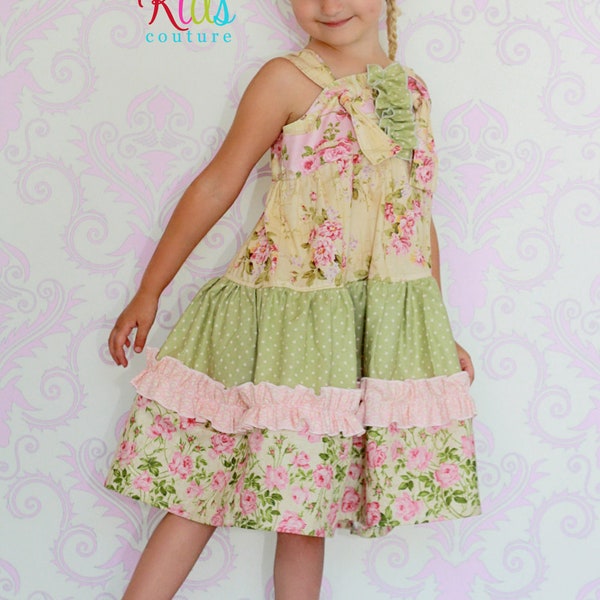 Aubrey's Tiered Rüschen Knoten Kleid PDF Schnittmuster Größe 6 Monate bis Größe 8