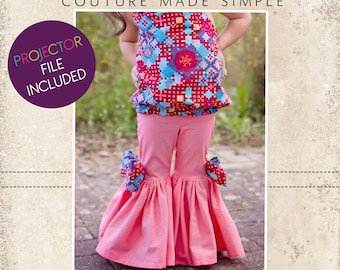 Juniper’s Ruffled Bell Bottoms Sizes 6/12m to 14 Kids PDF Pattern | A0 and Projector Files | Woven Bell Bottoms | Flared | Babies | Toddlers