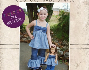 Hattie's Simple Bow Top, Dress, and Maxi Sizes NB to 14 Kids and Doll PDF Pattern | Sewing Pattern | Boutique Style | A0 and Projector Files