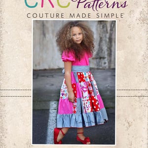 Noel's Patchwork Peasant Dress PDF Pattern from Mix and Match Line size 6-12 months to size 8 Kids and FREE Doll Pattern Included