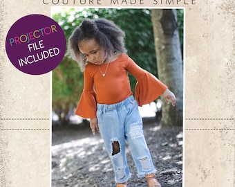 Cicely's Bell Sleeve Bodysuit Sizes NB to 14 Kids PDF Pattern | Boho | Boutique | Circle Sleeve | Organic Modern | Toddler | Tweens | Babies