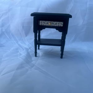 1:12th Wooden bed side unit/table, Toile de Jouy Dollhouse Miniature