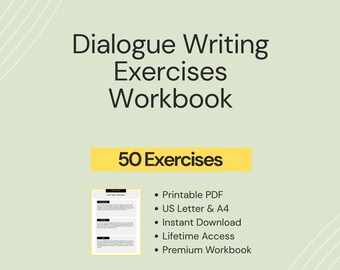 Werkboek dialoog schrijven – 50 professionele schrijfoefeningen pdf | Afdrukbaar auteurswerkboek | Oefenboek creatief schrijven