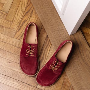 Burgundy Suede Derby Shoes Women – Handmade Oxfords