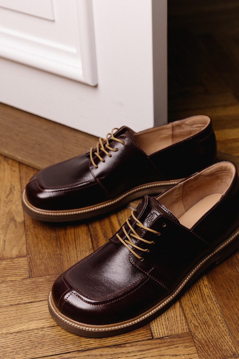 Brown Leather Derby Shoes for Women – Classic Oxford Style, Handmade Footwear image 8