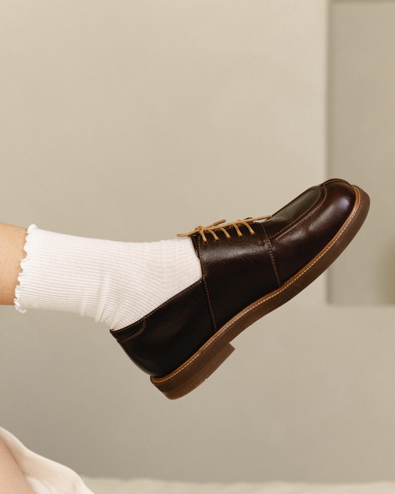 Brown Leather Derby Shoes for Women – Classic Oxford Style, Handmade Footwear image 3
