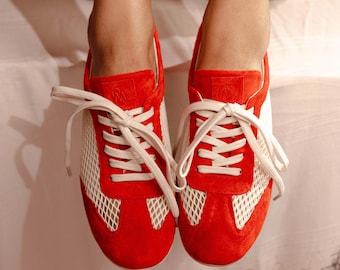 Red suede sneakers -Retro style shoes for women