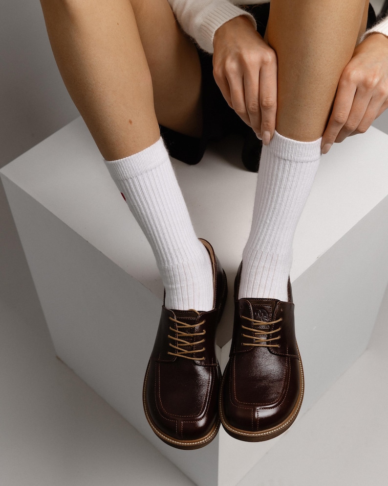Brown Leather Derby Shoes for Women – Classic Oxford Style, Handmade Footwear image 1