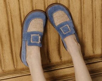 Blue Suede Barefoot Loafers – Women's Minimalist Comfort Shoes
