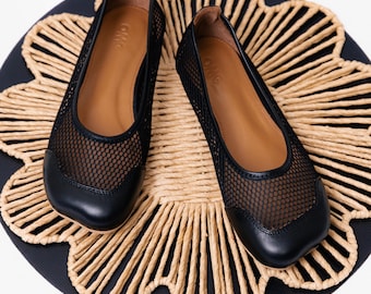 Mesh Barfußschuhe - Schwarze Ballerinas Bequeme Sommerschuhe