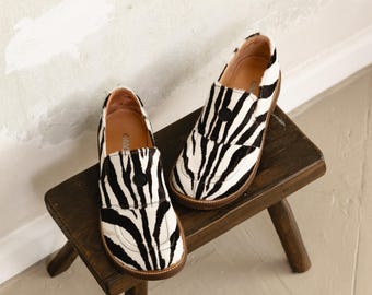 Handmade Zebra Print Leather Loafers – Genuine Decorated Leather Shoes