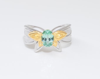 Anillo Luciérnaga: Mariposa de zafiro menta bañada en oro y plata de ley