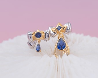 Pendientes Furina Genshin Impact: plata de ley S925, chapados en oro, zafiro azul real
