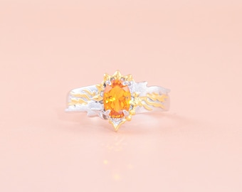 Anillo Khaslana Honkai Star Rail de plata de ley S925 bañado en oro con zafiro naranja y diseño original
