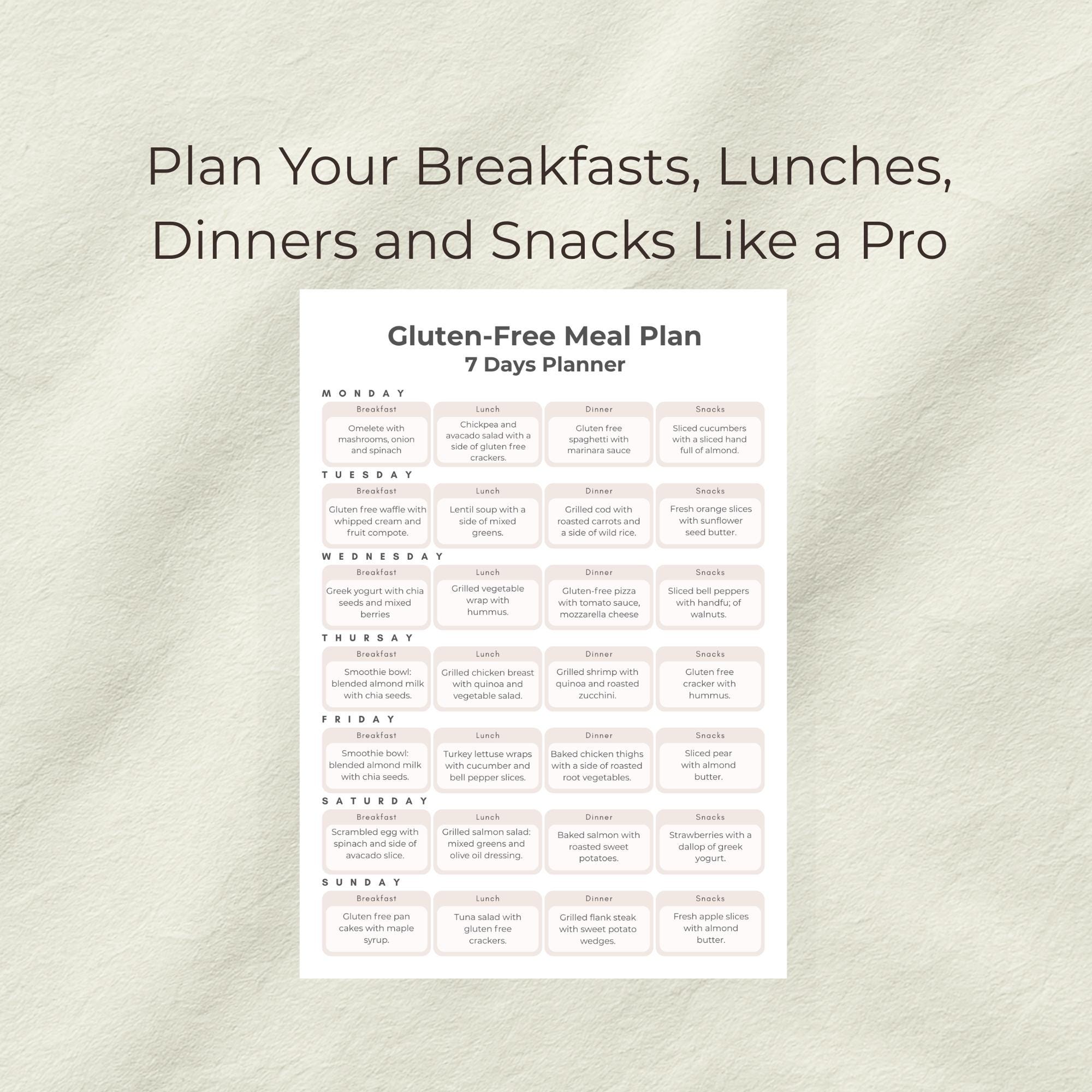 7 Day Gluten Free Meal Plan Printable | Weekly Meal Planner With ...
