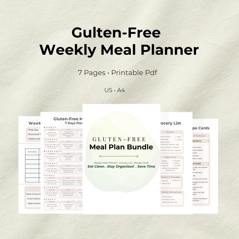 7 Day Gluten Free Meal Plan Printable | Weekly Meal Planner With ...