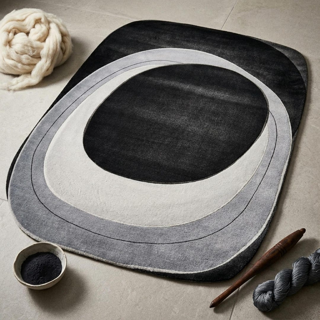 Wool Mix Abstract Rug Hand Tufted Wool Silk Blend Abstract Rug, Nordic Geometric Living Room ...