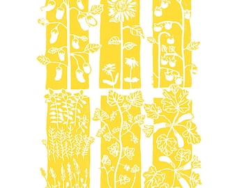 Summer vegetable garden lino print