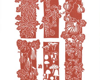 Autumn vegetable garden lino print