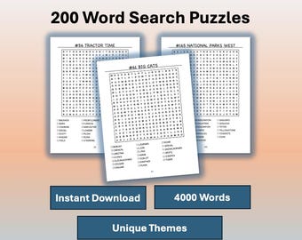 200 Word Search Puzzles (4000 Words) | Printable PDF Download with Solutions