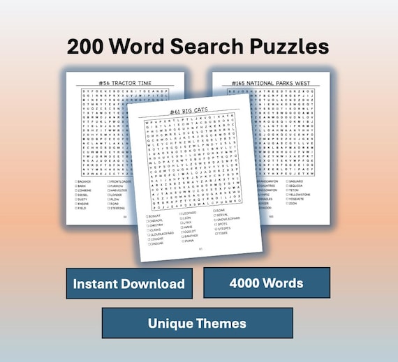 200 Word Search Puzzles (4000 Words) | Printable PDF Download with Solutions