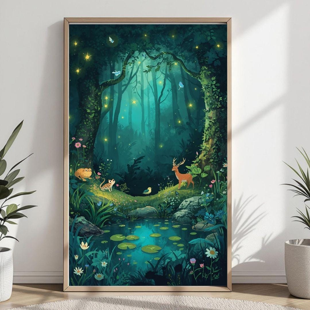 Enchanted Forest Wall Art Printable, Magical Woodland Illustration ...
