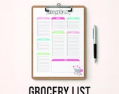 Grocery List Printable and Fillable | Pastel Shopping List | Meal Planning & Family Organizer | Instant Download