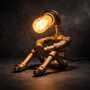 Vintage Steampunk Robot Lamp - Edison Pipe Lamp Industrial Pipe Lamp Vintage Steampunk Lamp Metal Desk Lamp Rustic Loft Decor Handmade