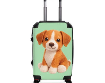 Cute Puppy Illustration Suitcase | Mint Background, Travel Luggage