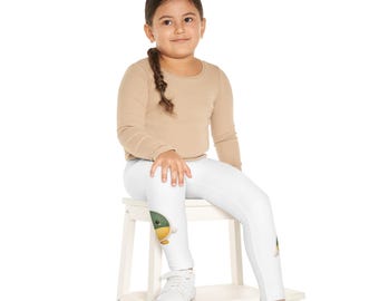 Lindo patito verde, leggings para niñas | Estampado integral | Leggings rojos para niñas | Pantalones para niñas pequeñas | Leggings con estampado animal | Estampado integral