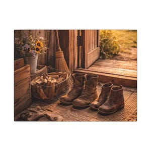 Lienzo decorativo rústico de otoño para la entrada | Botas y girasoles | Decoración campestre | Lienzo cuadrado estilo cabaña