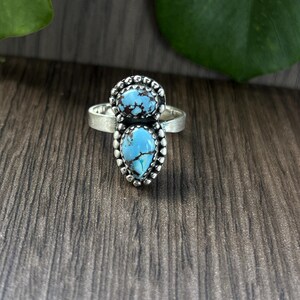 Pierres précieuses rares, Golden Hills Turquoise, bague élaborée de gros calibre, faite main, bijoux en argent sterling Navajo 925.
