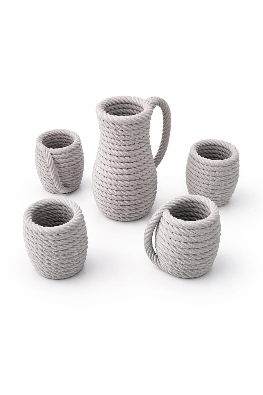 Decorative Woven Rope Set – Ornamental Carafe and Glasses in a Natural ...