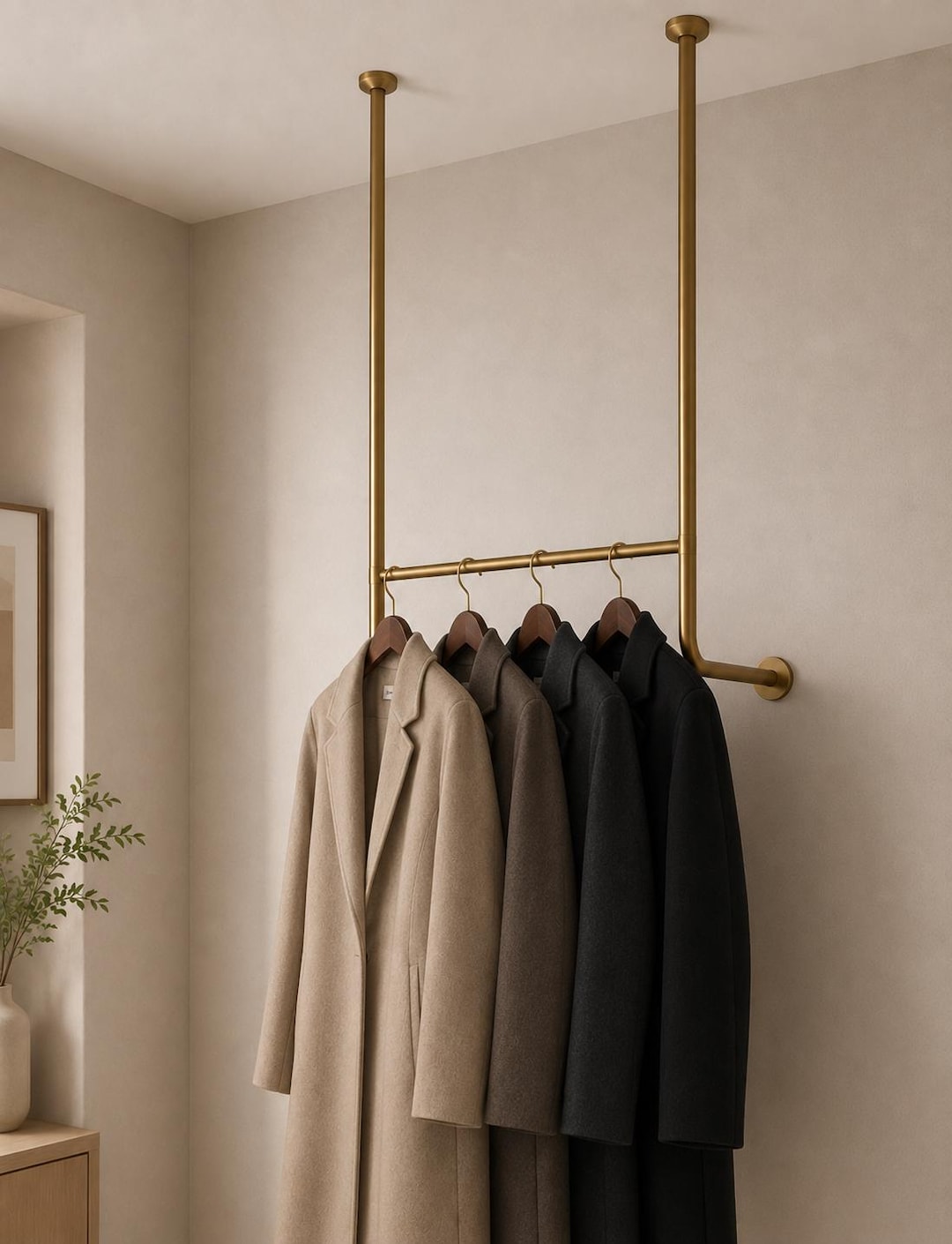 Ceiling Mounted Brass Clothing Rack – Modern Hanging Garment Storage ...