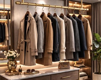 Gebürstete Messing Deckengarderobe - Moderne hängende Kleiderstange mit Haken