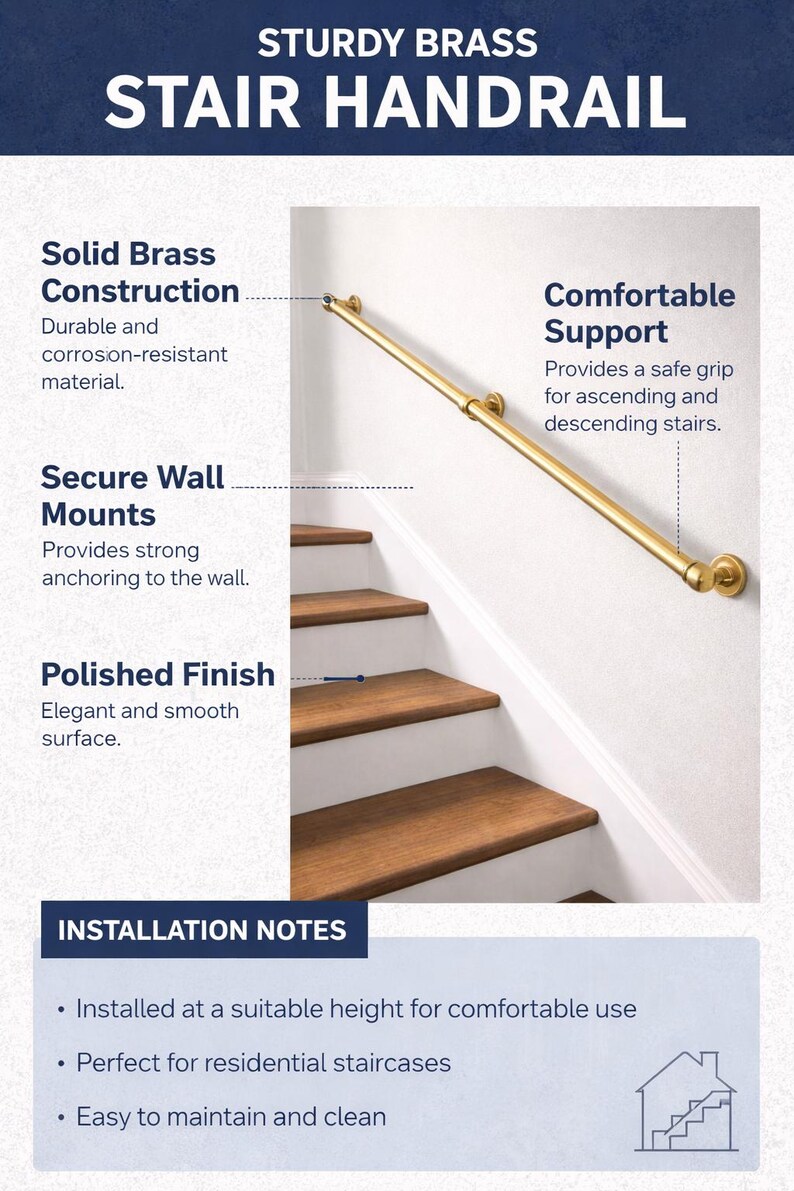 Modern Brass Stair Handrail – Elegant Wall-mounted Safety Rail - Etsy