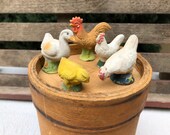 Vintage French Toys, Farm Animals, Clay Barnyard Animals, Set of 5 Miniature French Toys, Easter, Putz Village, Terrarium Animals