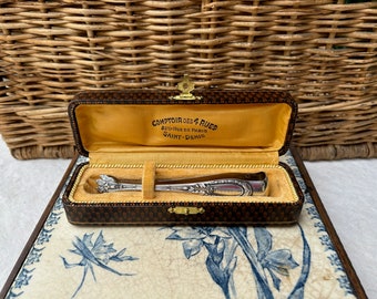 Antique French Silver Plated Tongs With Rue de Paris Box, French Hallmark, Boxed Paris Silver Plated Sugar Tongs, Art Nouveau, Vintage