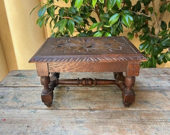 French Wood Stool, Antique Small Stool, Wood Riser Shelf Decor, Wood Display, French Farmhouse, Shabby Chic Stool, Handmade, Floral Motif