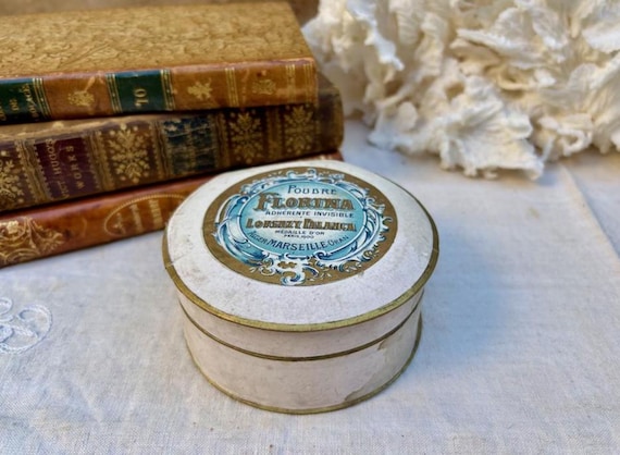Antique French Florina Powder Box - Lorenzy Palanca Marseille, Art Nouveau Vanity Box, Cosmetic Advertising