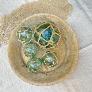 Vintage Fishing Floats, Set of 5 Japanese Glass Floats, Antique Japanese Floats With Nets, Beach Decor, Coastal Decor, 5 Fishing Floats