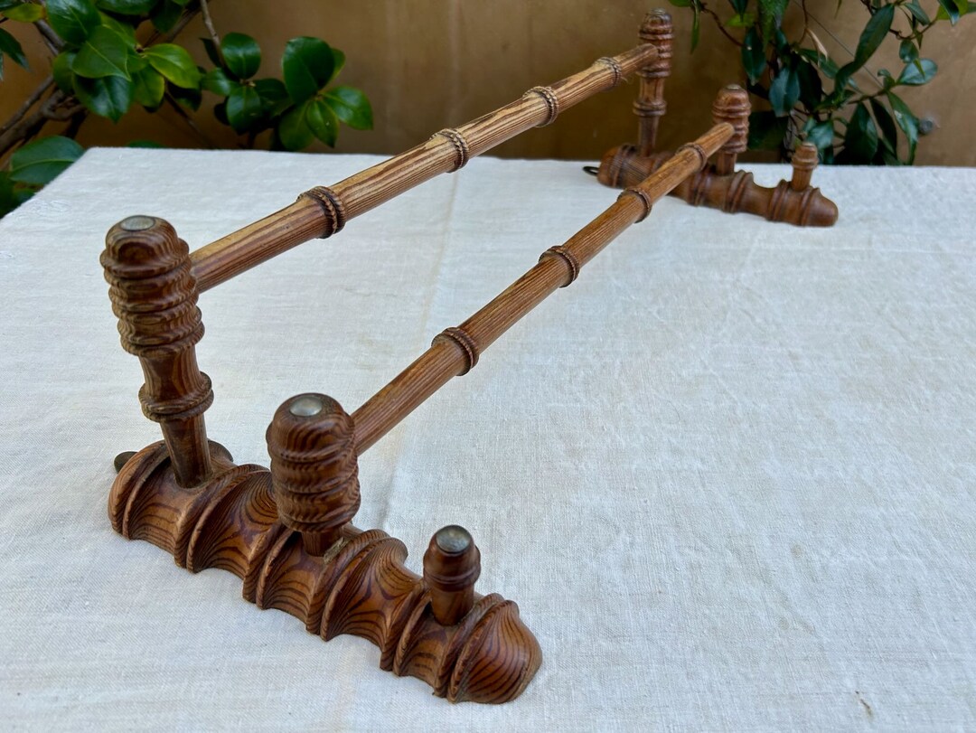 French Wall Rack, Antique French Towel Rack, Faux Bamboo Towel Hanger