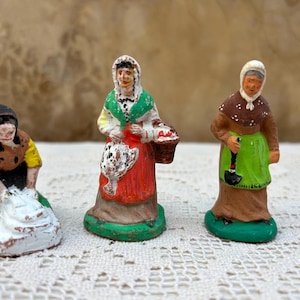 Antique Putz French Santons, M. Chave Aubagne, Set of 3 Putz Terra Cotta Miniature Christmas Figurines, Doll House,  Provence Nativity Scene