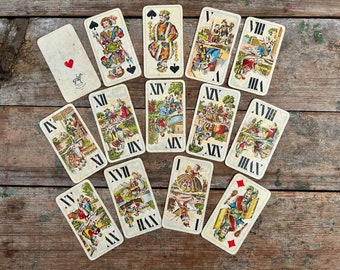 Antique Tarot Cards, Vintage Playing Cards Vienna Austria, Set of 14 Antique Cards, Ferd. Piatnik & Sohne, Ephemera, Fortune Telling, 1900s