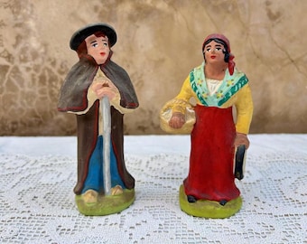 Provençal Nativity – 8 Escoffier Santons, Hand-painted Terracotta
