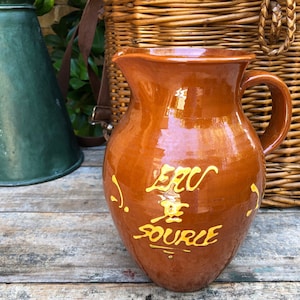 Antique French Terra Cotta Pitcher: Vintage Farmhouse Decor (8&quot; Height)