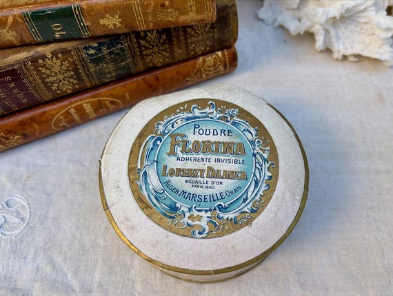 Antique French Florina Powder Box - Lorenzy Palanca Marseille, Art Nouveau Vanity Box, Cosmetic Advertising View 2