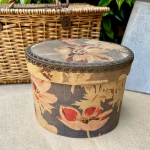 Antique French Floral Fabric Covered Box, Oblong Sewing Box, Boudoir Dresser Box, Jewelry Box, Vintage French Peonies Shabby Chic Fabric Box
